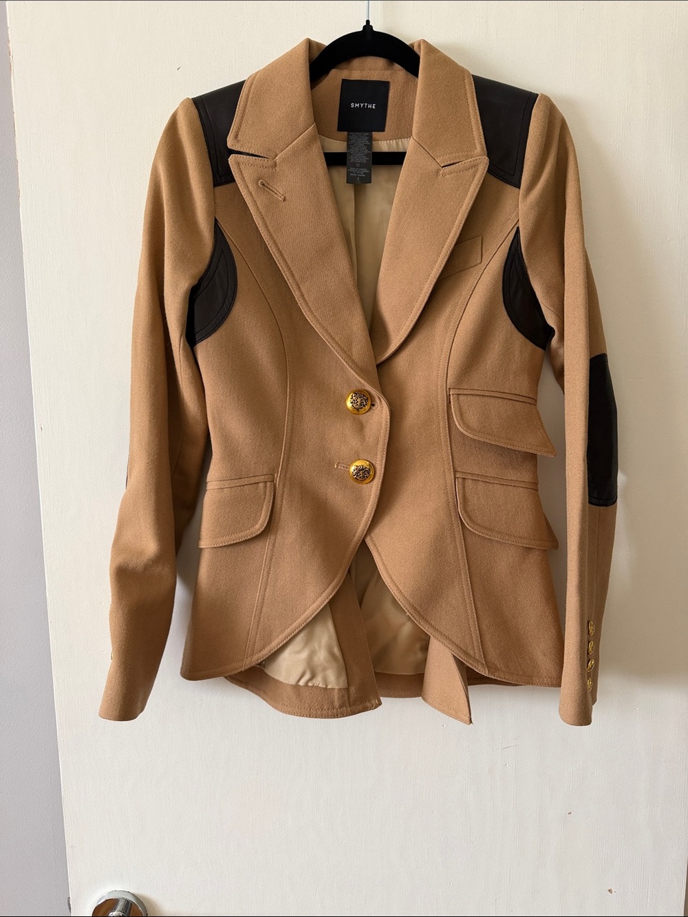 Smythe Camel Blazer with Dark Brown Leather Accents